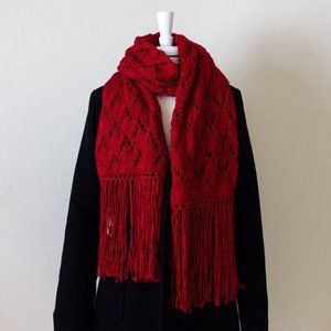 Hand Knit Boho Fringe Scarf for Women, Lace Knit Thick Soft Scarf Fall Winter